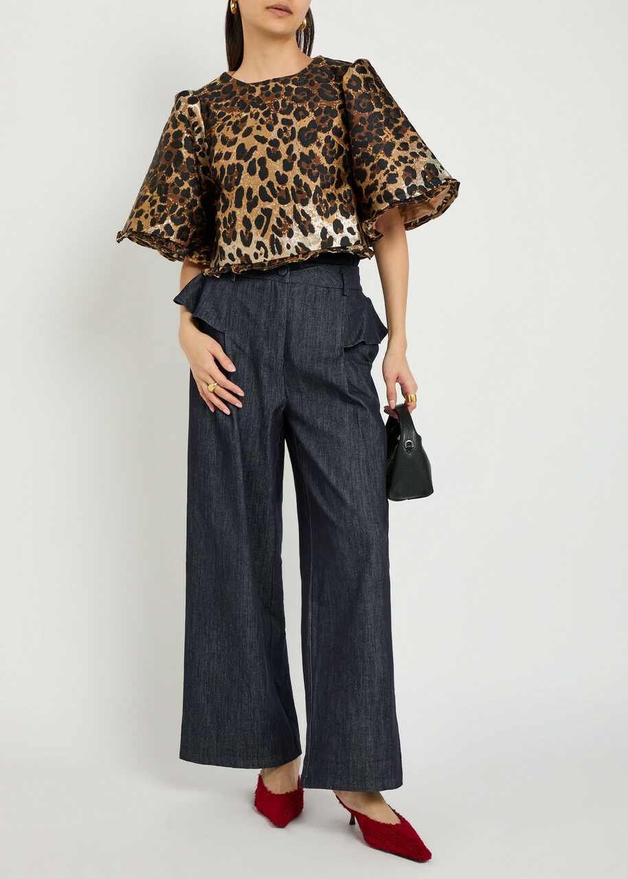 Sister Jane Curio Ruffled Wide-leg Denim Trousers