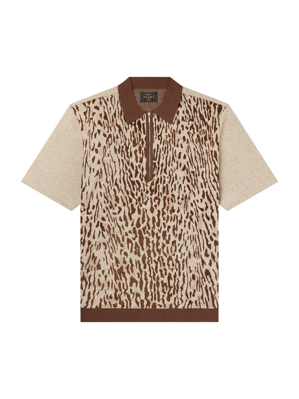 Photo: Beams Plus - Leopard-Jacquard Cotton-Blend Half-Zip Polo Shirt - Neutrals