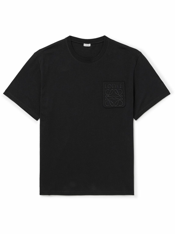 Photo: LOEWE - Logo-Embroidered Cotton-Jersey T-Shirt - Black