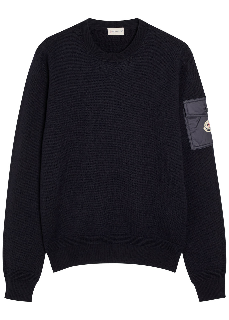 Moncler Sleeve-pocket Wool Jumper Blue