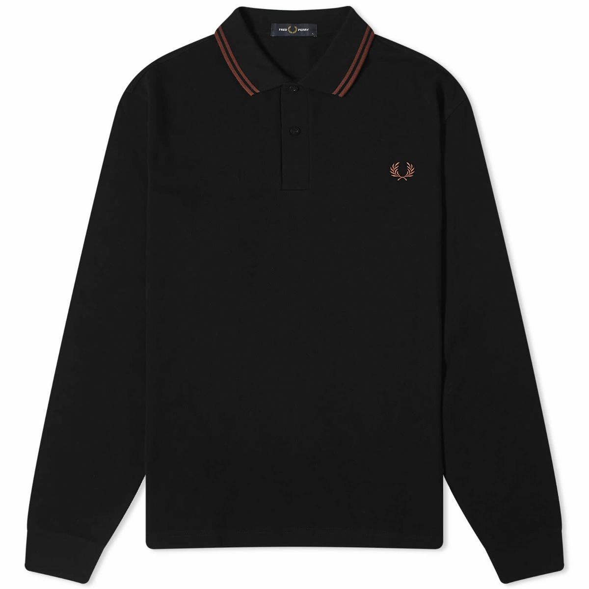 Photo: Fred Perry Men's Long Sleeve Twin Tipped Polo Shirt in Black/Whisky Brown