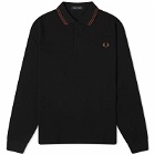 Fred Perry Men's Long Sleeve Twin Tipped Polo Shirt in Black/Whisky Brown
