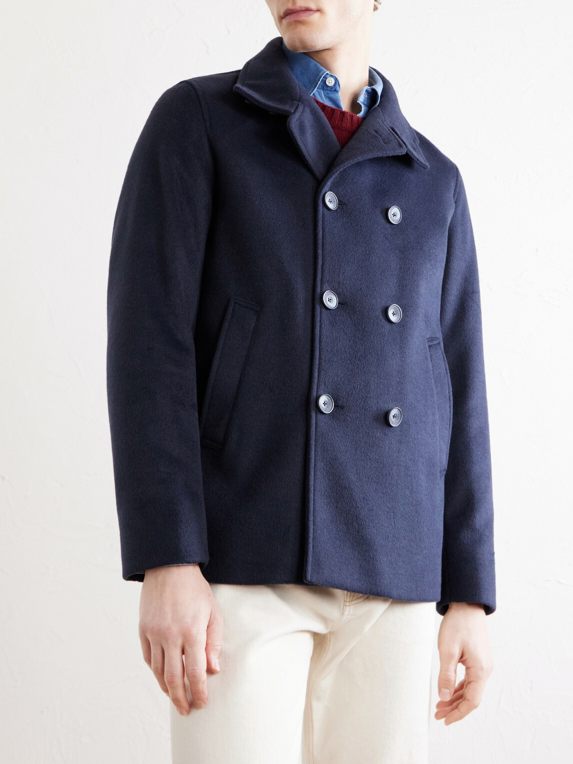Herno - Double-Breasted Woven Coat - Blue
