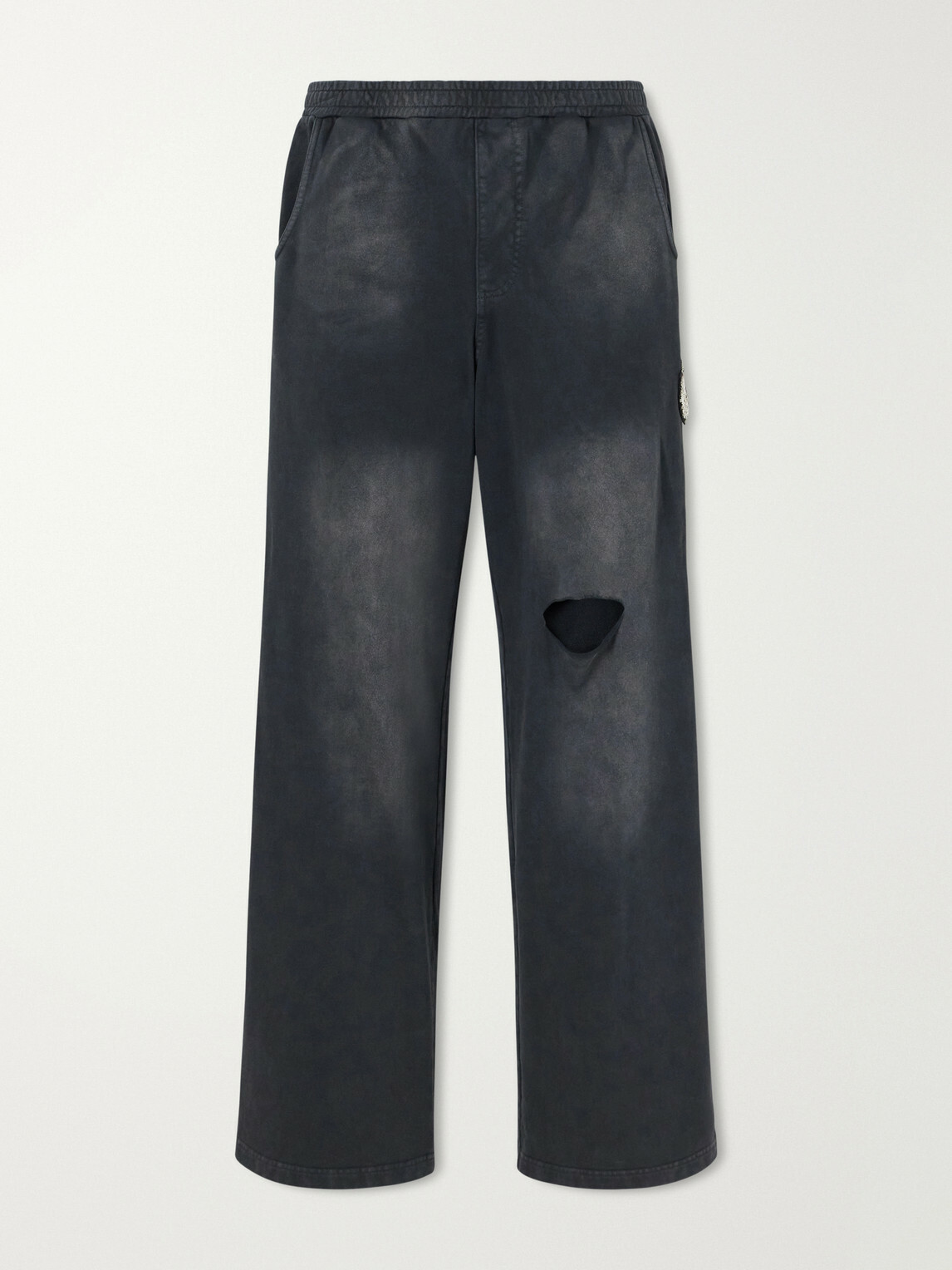 424 - Wide-Leg Striped Distressed Cotton-Jersey Sweatpants - Black