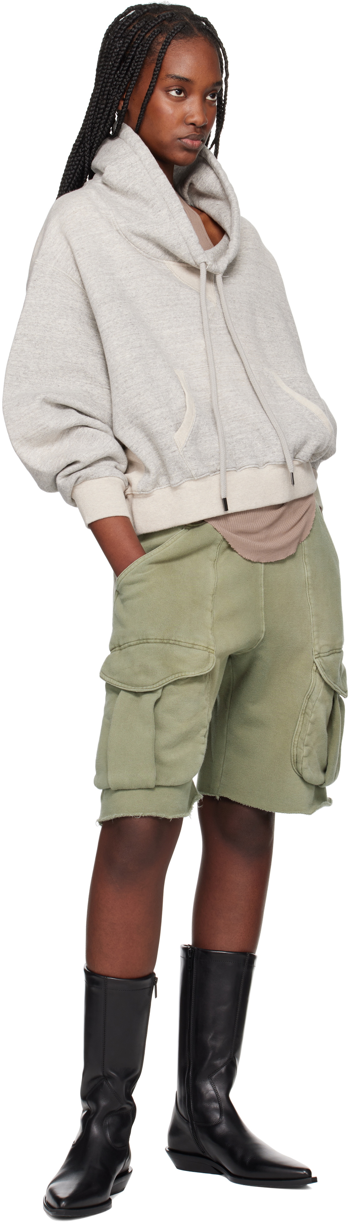R13 Gray Funnel Neck Cropped Hoodie