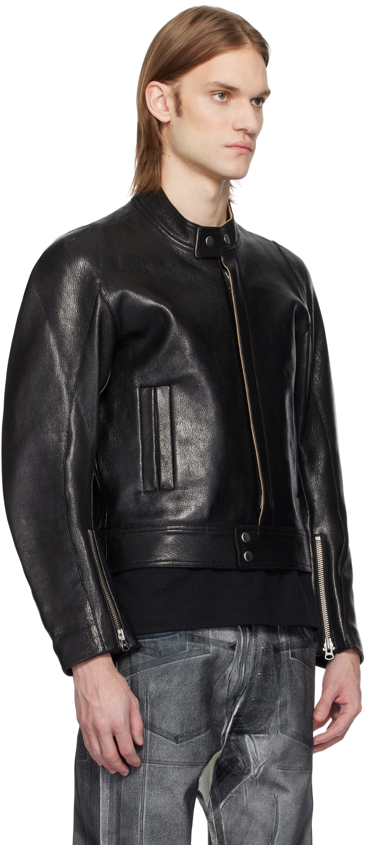 Karmuel Young Black 2-Way Pocket Biker Leather Jacket