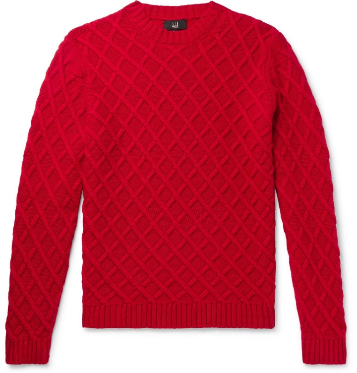 Photo: Dunhill - Slim-Fit Cable-Knit Cashmere Sweater - Red