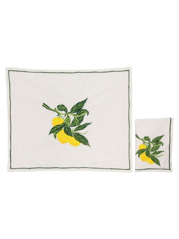 Photo: Les-Ottomans Neutral Embroidered Cotton Placemat And Napkin Set