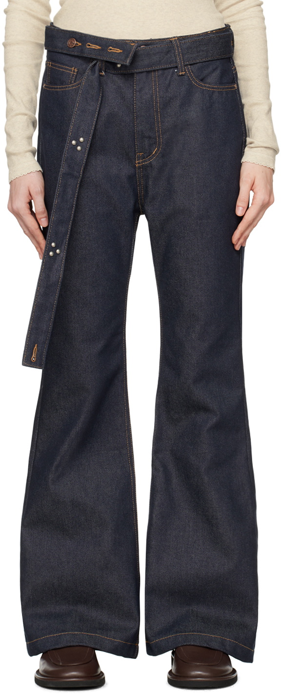 [OPEN YY] / ☆ 25SS DISTRESSED LOOSE STRAIGHT JEANS / BLUE Blue Distressed Loose Straight Jeans by OPEN YY on Sale