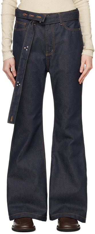 Photo: OPEN YY Navy Belted Loose Bootcut Jeans