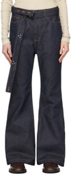 OPEN YY Navy Belted Loose Bootcut Jeans