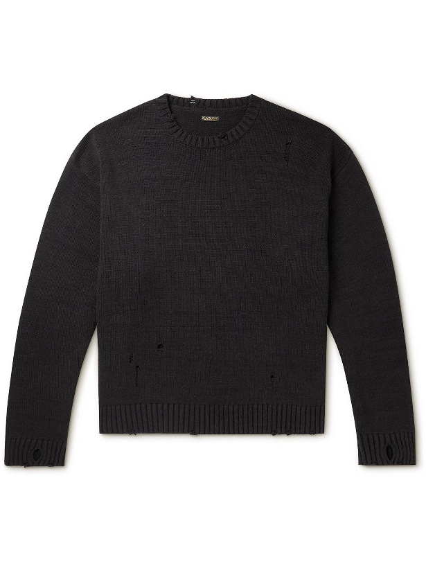 Photo: KAPITAL - Logo-Intarsia Distressed Cotton-Blend Sweater - Black