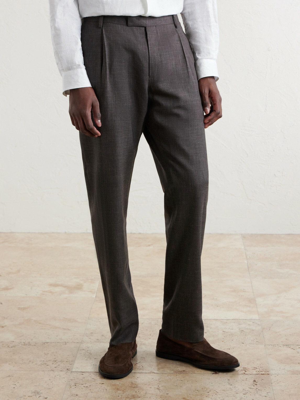 Mr P. - Straight-Leg Pleated Wool, Silk and Linen-Blend Suit Trousers - Brown