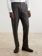Mr P. - Straight-Leg Pleated Wool, Silk and Linen-Blend Suit Trousers - Brown