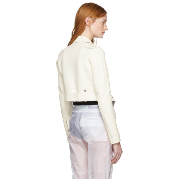 Off-White White Cropped Biker Leather Jacket Off-White