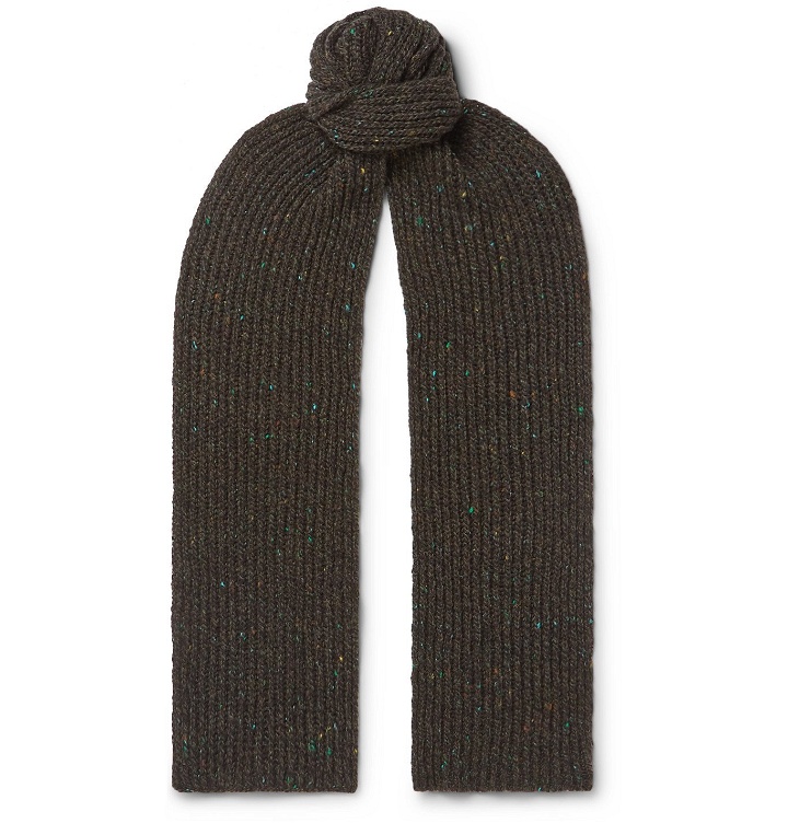 Photo: Inis Meáin - Ribbed Mélange Merino Wool and Cashmere-Blend Scarf - Green