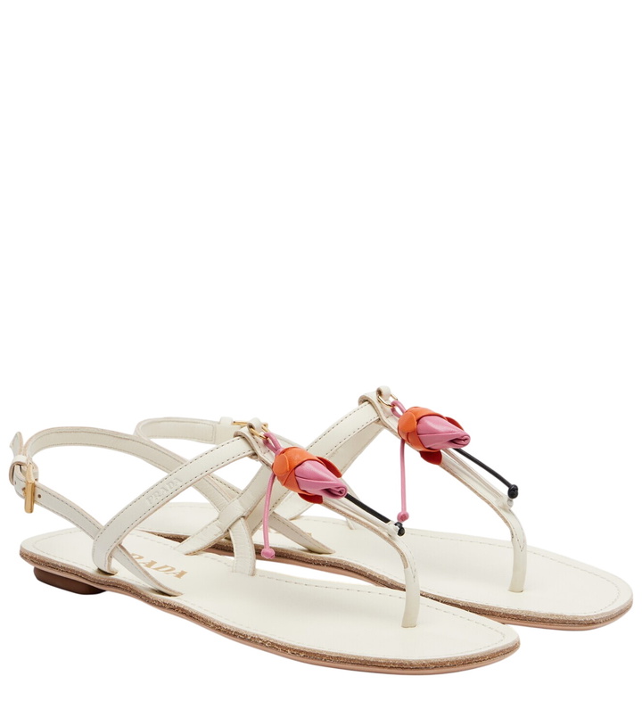 Photo: Prada Floral-appliqué leather thong sandals