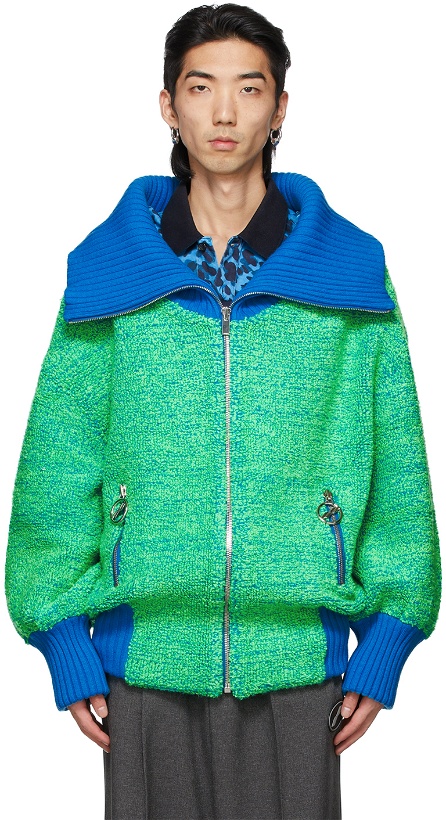 Photo: We11done Green & Blue Voluminous Pile Zip-Up Sweater