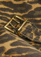 Ganni Belted Leopard-print Stretch-denim Midi Wrap Skirt Khaki