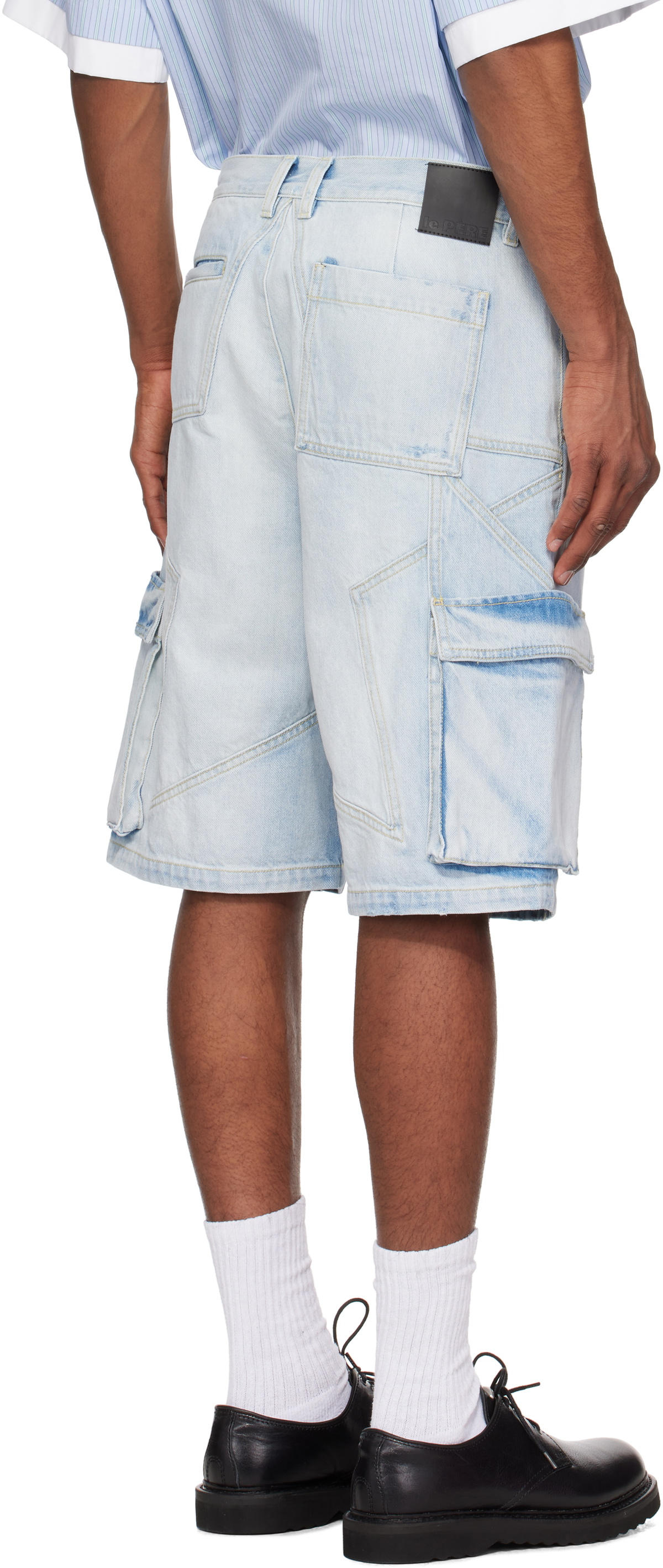 le PÈRE Blue Star Drover Denim Cargo Shorts