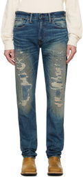 RRL Blue High Slim Brannon Repaired Jeans