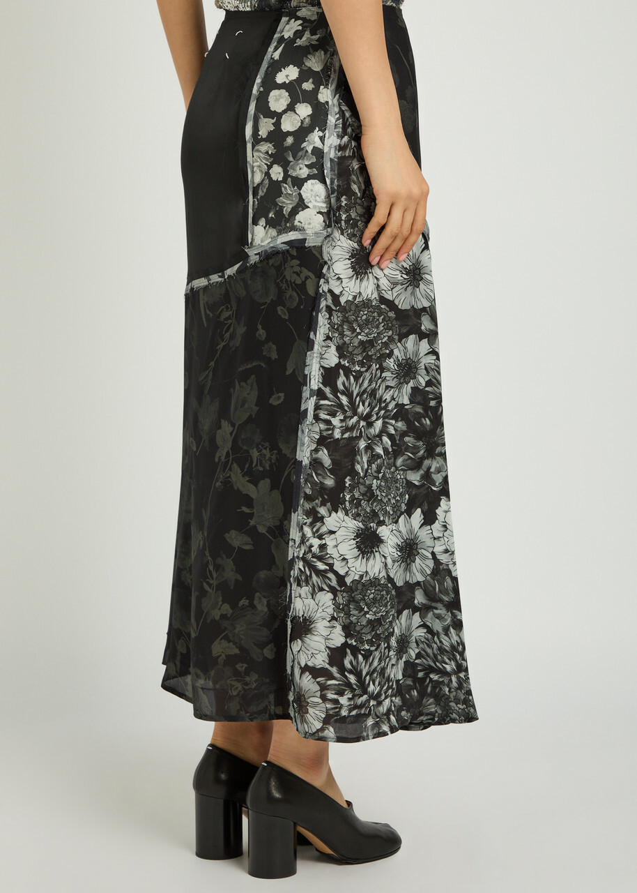 Maison Margiela Panelled Floral-print Embellished Silk Midi Skirt Multicoloured