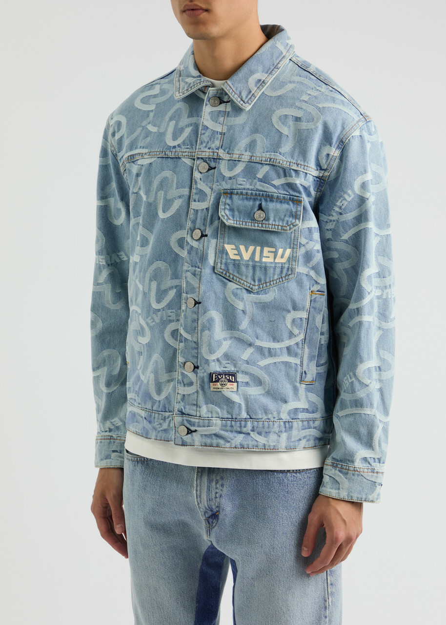 Evisu Seagull Logo-jacquard Denim Jacket Indigo