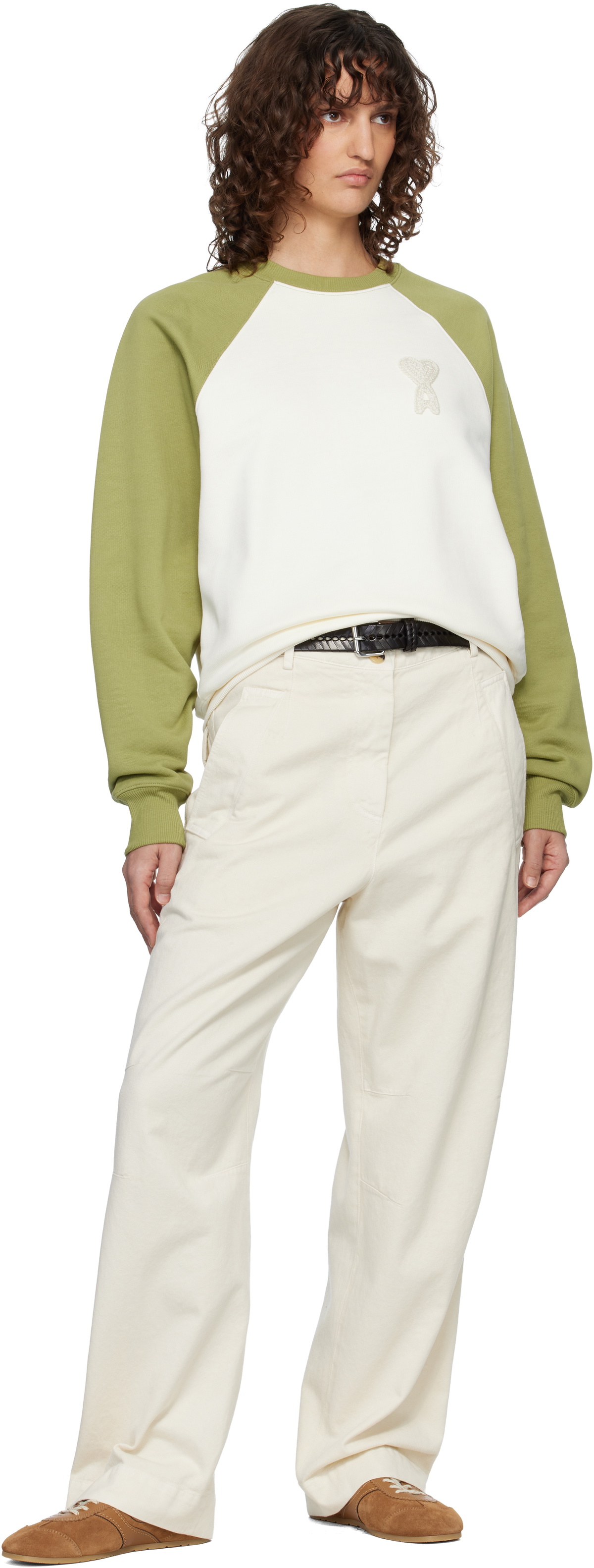 AMI Paris Off-White & Navy Cotton Knitted Ami de Coeur Sweatshirt