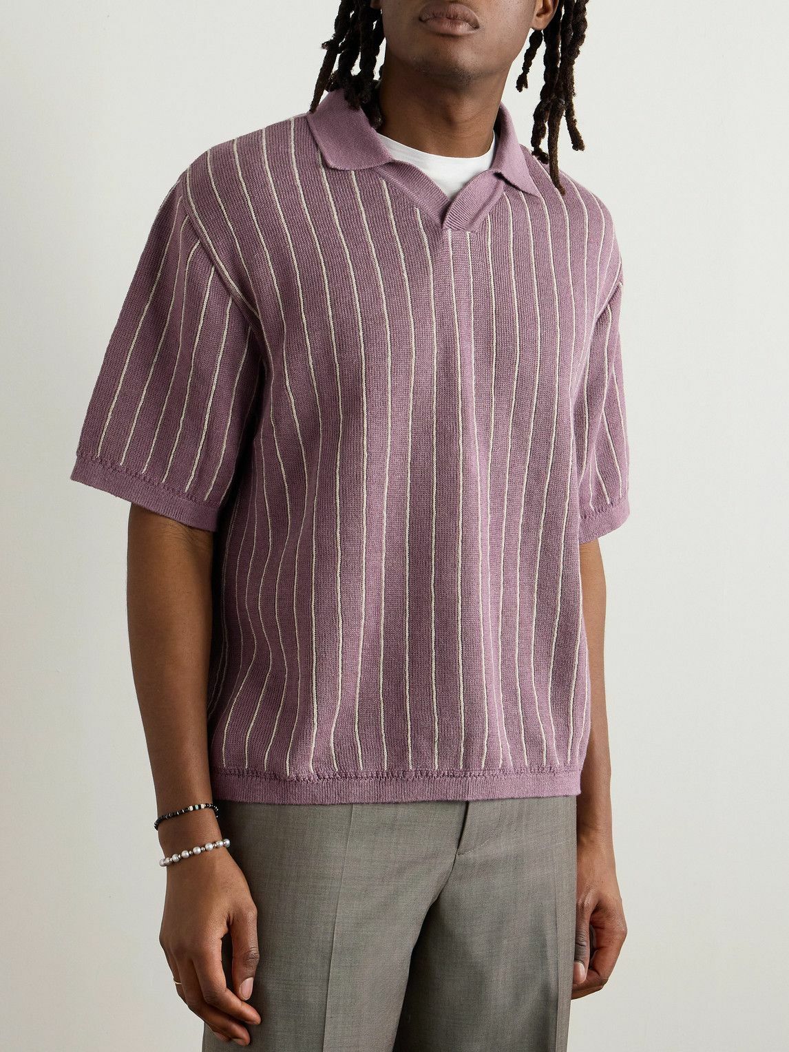 A Kind Of Guise - Mahua Striped Linen and Cotton-Blend Polo Shirt - Purple