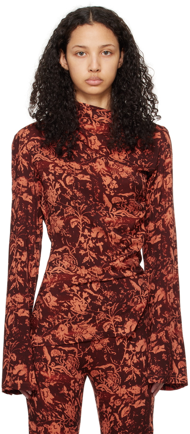 Jade Cropper Brown & Orange Asymmetric Blouse