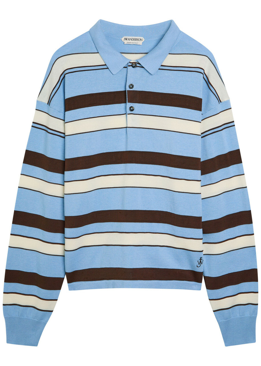 JW Anderson Striped Knit Polo Shirt Blue