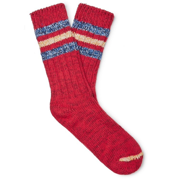 Photo: Thunders Love - Outland Striped Mélange Recycled Cotton-Blend Socks - Red