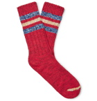 Thunders Love - Outland Striped Mélange Recycled Cotton-Blend Socks - Red