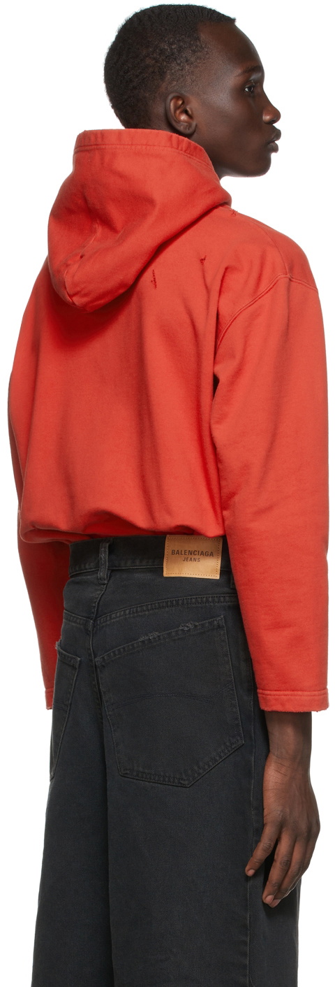 Balenciaga Red 'Maison Balenciaga' Cropped Hoodie