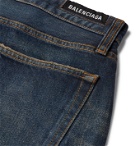 BALENCIAGA - Distressed Panelled Denim and Wool-Twill Jeans - Blue