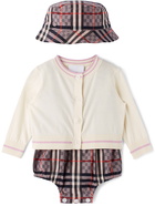 Burberry Baby Pink Chequerboard Three-Piece Bodysuit Set