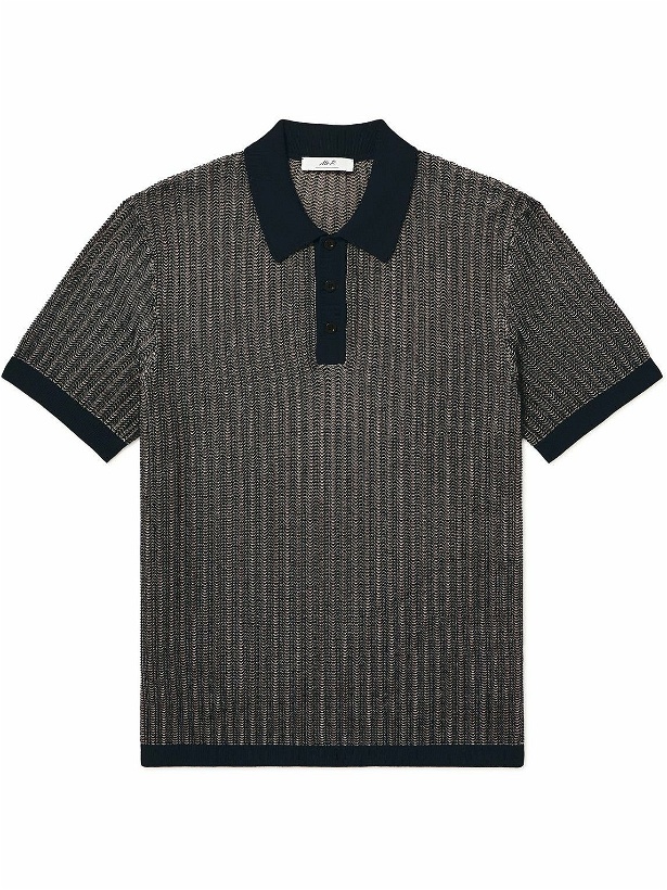Photo: Mr P. - Crochet-Knit Cotton and Silk-Blend Polo Shirt - Blue