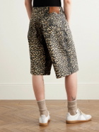 Rhude - Wide-Leg Leopard-Print Denim Shorts - Black