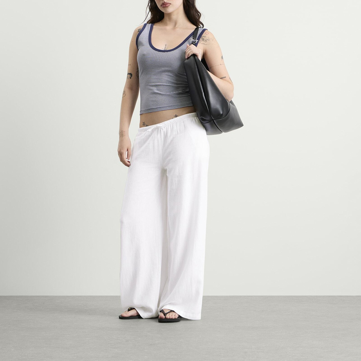 TALA Women's Soft Linen Drawstring Trousers in Ivory