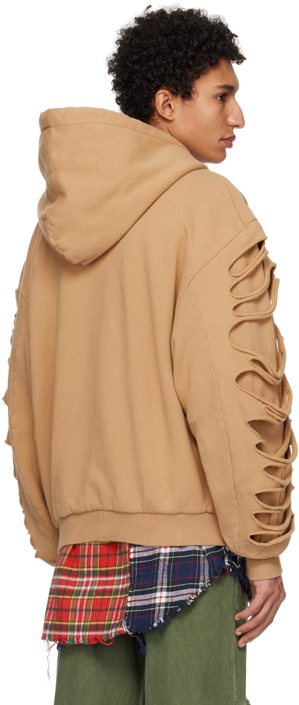 R13 Beige Layered Slash Zip Up Hoodie R13