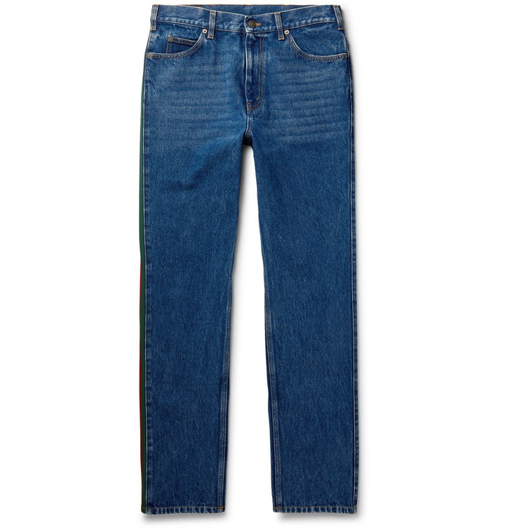 Photo: Gucci - Webbing-Trimmed Denim Jeans - Blue