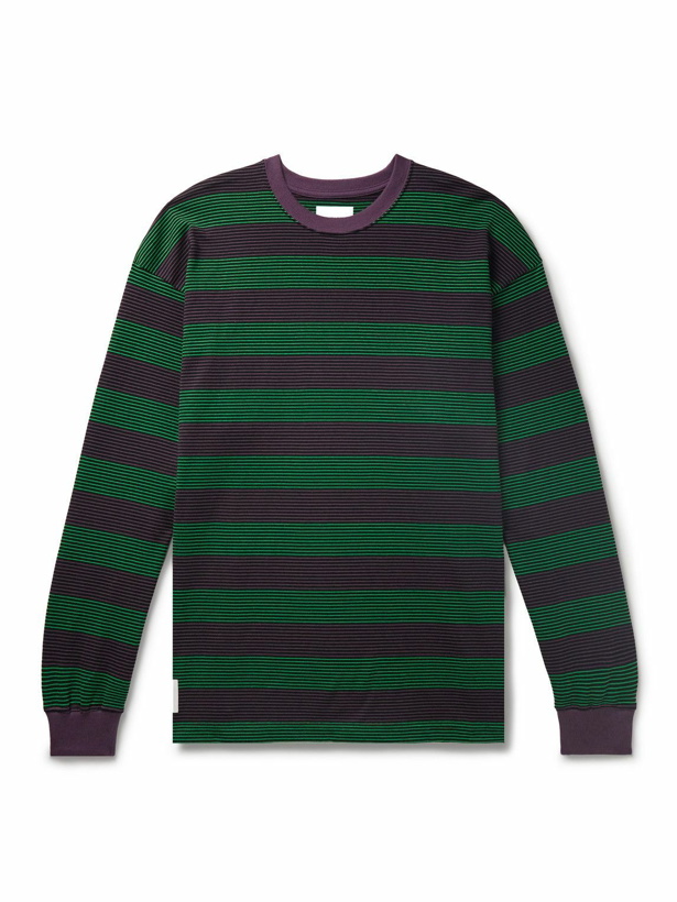 Photo: WTAPS - Logo-Appliquéd Striped Cotton-Jersey T-Shirt - Green