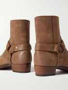 SAINT LAURENT - Wyatt Buckled Waxed-Suede Boots - Brown