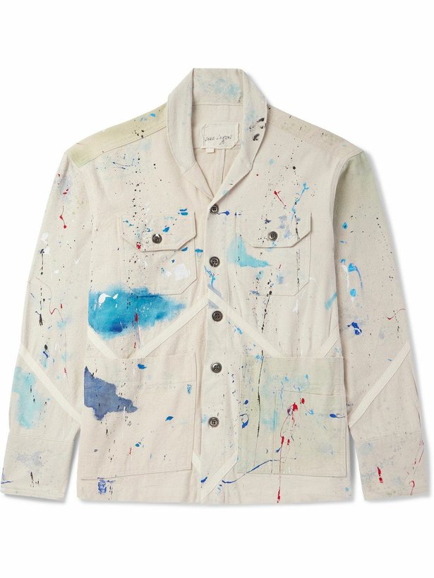 Photo: Greg Lauren - Shawl-Collar Paint-Splattered Cotton-Canvas Overshirt - Neutrals