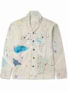 Greg Lauren - Shawl-Collar Paint-Splattered Cotton-Canvas Overshirt - Neutrals