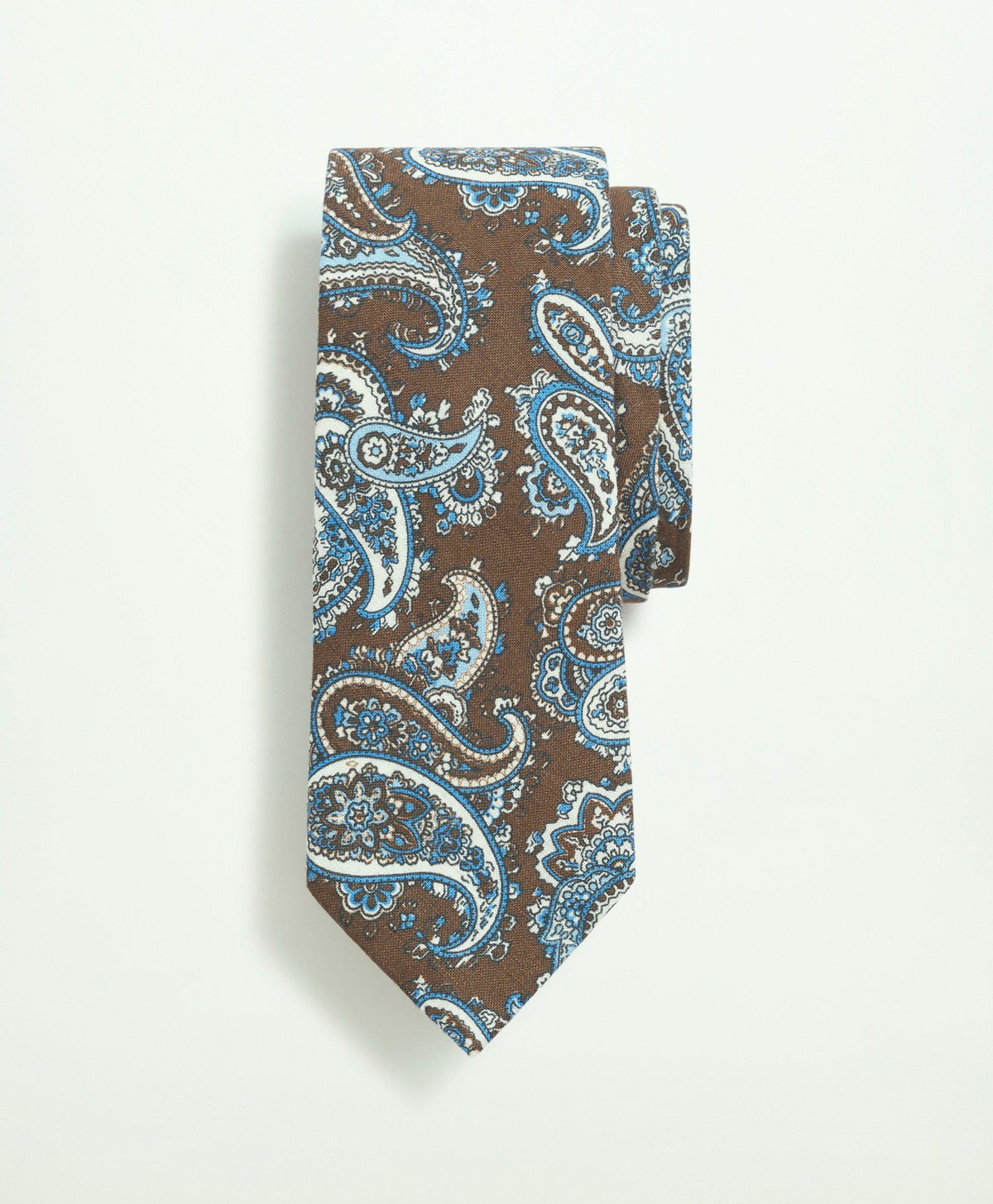 Brooks Brothers Men's Linen Jacquard Paisley Pattern Tie | Brown/Blue