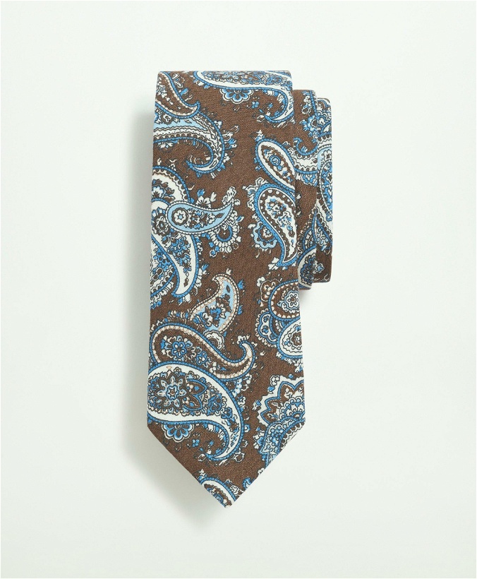 Photo: Brooks Brothers Men's Linen Jacquard Paisley Pattern Tie | Brown/Blue