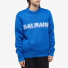 Balmain Men's Retro Logo Mohair Knit Crew in Cobalt/White