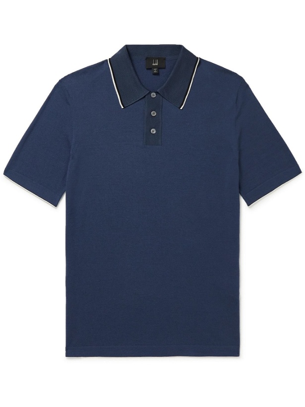 Photo: DUNHILL - Mulberry Silk-Trimmed Cotton Polo Shirt - Blue