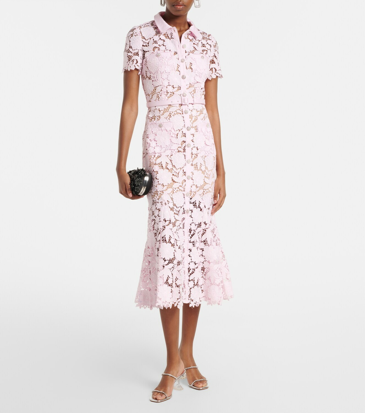 Self-Portrait Belted lace shirt dress